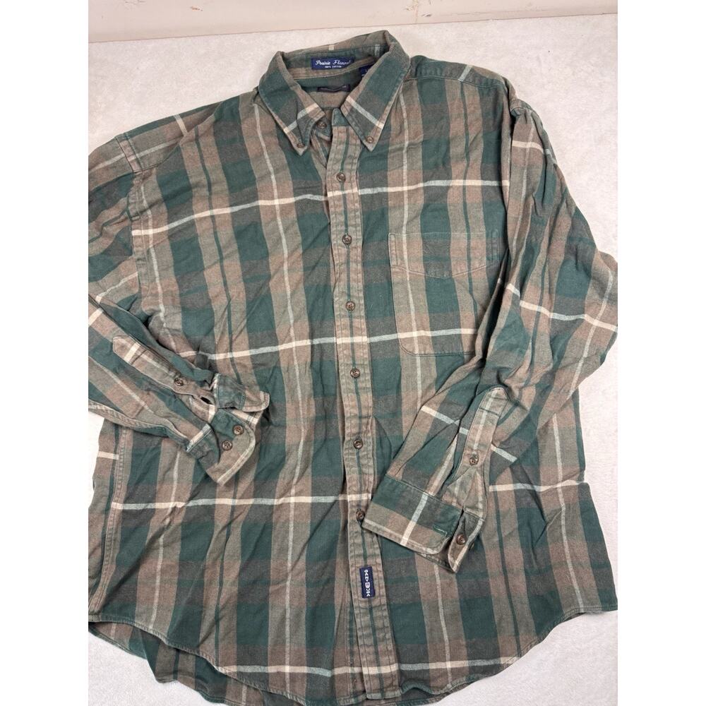 GANT Prairie Flannel Shirt Men’s L Green Brown Plaid Cotton Button Down - Picture 2 of 9